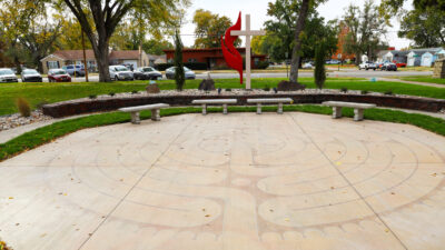 Cross and Flame outside campus