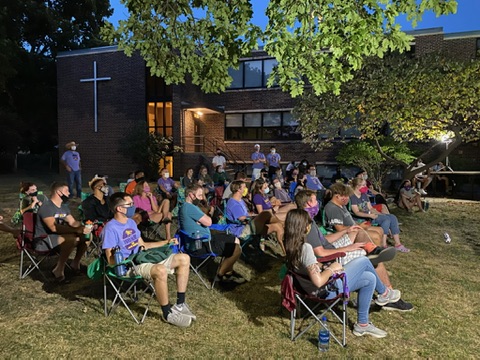 People participating in church service