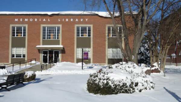 Snow covered library building