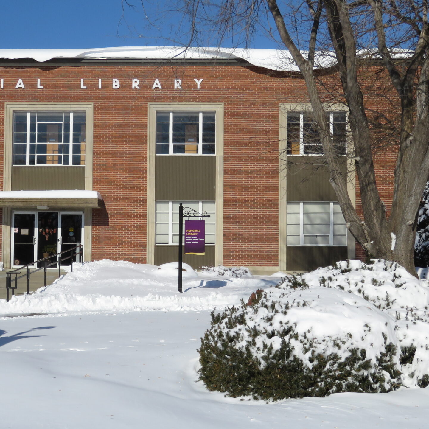 Snow covered library building