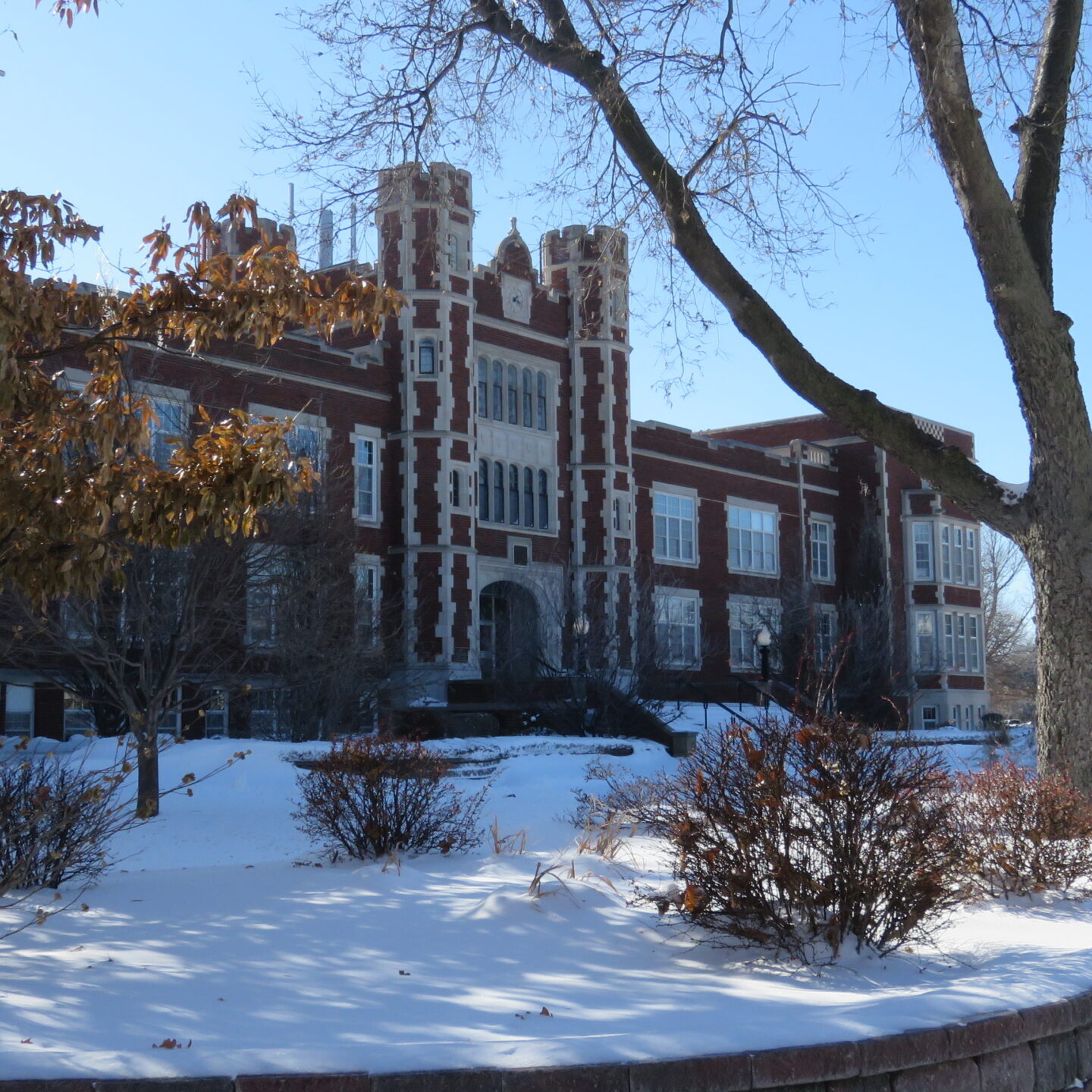 Pioneer Hall in snow from the side