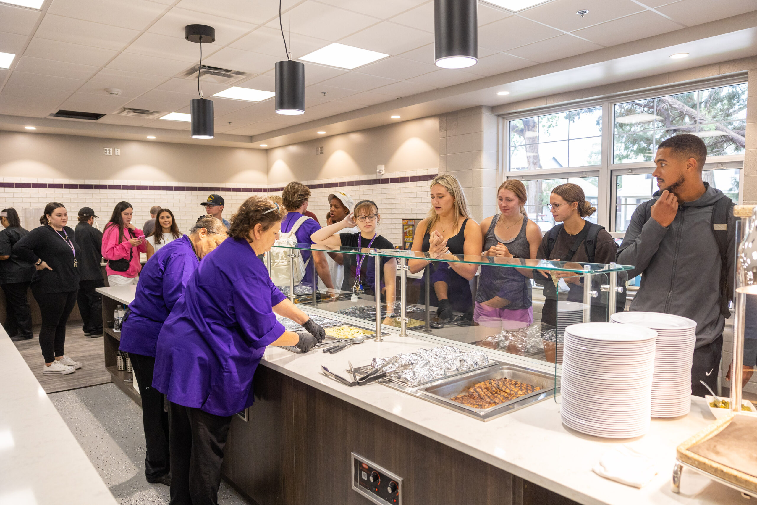 Students in line at new dining hall